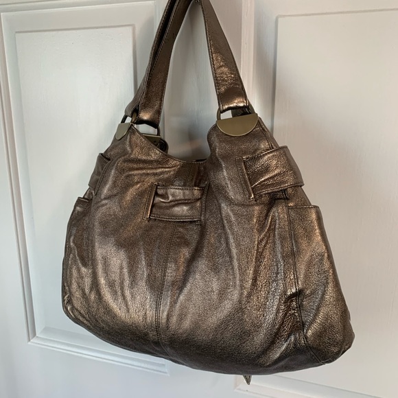Like New KOOBA Elisha Bronze Metallic Leather Bow Shoulder Bag - Picture 3 of 14